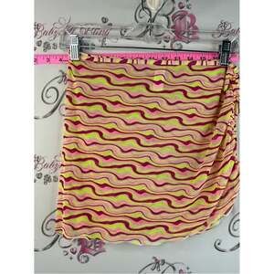 Cabana del Sol Mini Skirt / Bathing suit cover up Neon Wavy Stripe- Pink & Lime